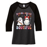 Making Smiles Bootiful Dentist Funny Halloween Ghost Dental Women's Tri-Blend 3/4-Sleeve Raglan Shirt