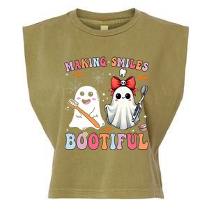 Making Smiles Bootiful Dentist Funny Halloween Ghost Dental Garment-Dyed Women's Muscle Tee