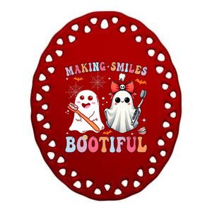 Making Smiles Bootiful Dentist Funny Halloween Ghost Dental Ceramic Oval Ornament