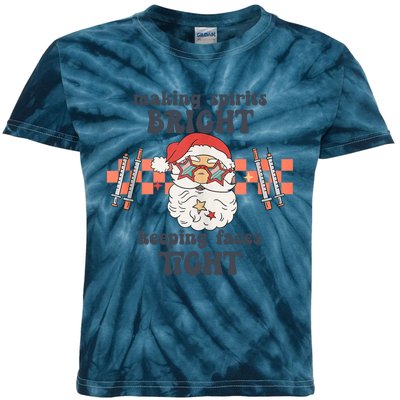 Making Spirits Bright Keeping Faces Tight Nurse Christmas Kids Tie-Dye T-Shirt