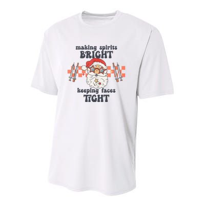 Making Spirits Bright Keeping Faces Tight Nurse Christmas Youth Performance Sprint T-Shirt