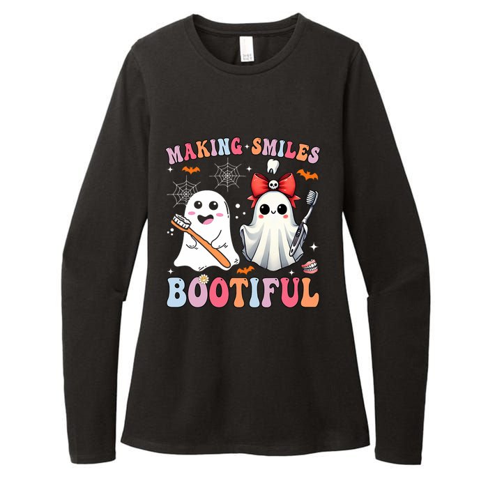 Making Smiles Bootiful Dentist Funny Halloween Ghost Dental Womens CVC Long Sleeve Shirt