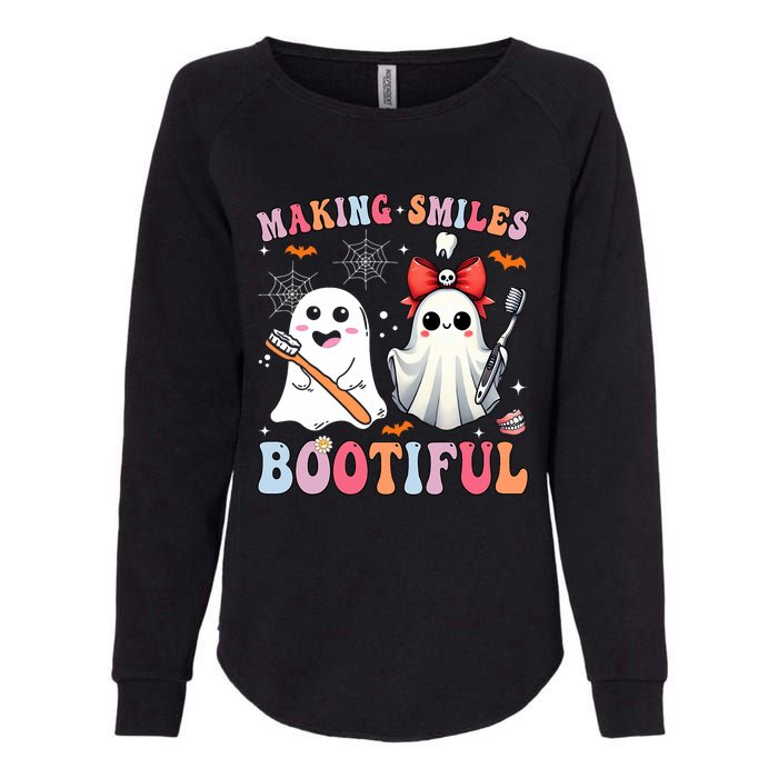 Making Smiles Bootiful Dentist Funny Halloween Ghost Dental Womens California Wash Sweatshirt