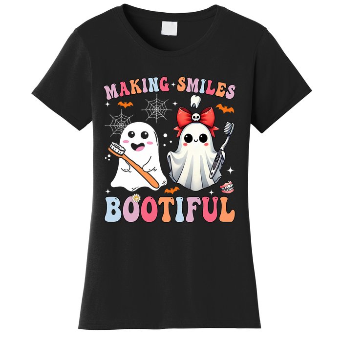 Making Smiles Bootiful Dentist Funny Halloween Ghost Dental Women's T-Shirt