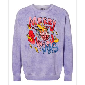 Merry Swishmas Basketball Colorblast Crewneck Sweatshirt