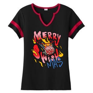 Merry Swishmas Basketball Ladies Halftime Notch Neck Tee