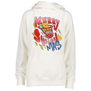 Merry Swishmas Basketball Womens Funnel Neck Pullover Hood