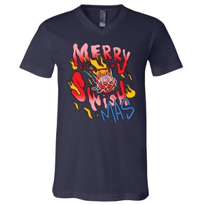 Merry Swishmas Basketball V-Neck T-Shirt