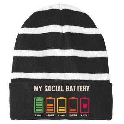 My Social Battery Low Energy Anti Social Introvert Striped Beanie with Solid Band