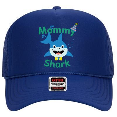 Mommy Shark Birthday Party Matching Family High Crown Mesh Back Trucker Hat