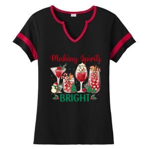 Making Spirits Bright Christmas Cocktails Wine Christmas Funny Gift Ladies Halftime Notch Neck Tee