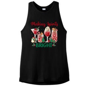 Making Spirits Bright Christmas Cocktails Wine Christmas Funny Gift Ladies PosiCharge Tri-Blend Wicking Tank