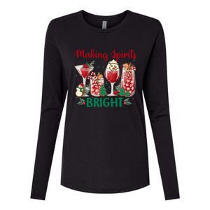 Making Spirits Bright Christmas Cocktails Wine Christmas Funny Gift Womens Cotton Relaxed Long Sleeve T-Shirt