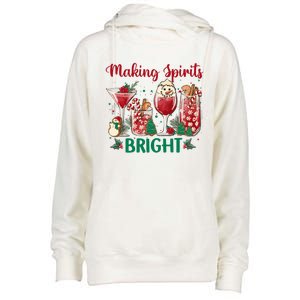 Making Spirits Bright Christmas Cocktails Wine Christmas Funny Gift Womens Funnel Neck Pullover Hood