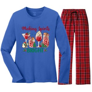 Making Spirits Bright Christmas Cocktails Wine Christmas Funny Gift Women's Long Sleeve Flannel Pajama Set 