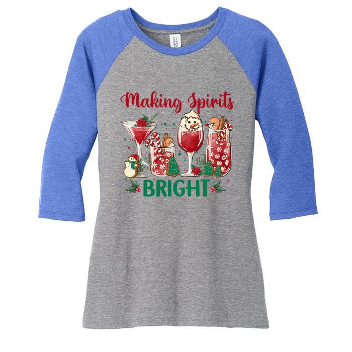 Making Spirits Bright Christmas Cocktails Wine Christmas Funny Gift Women's Tri-Blend 3/4-Sleeve Raglan Shirt