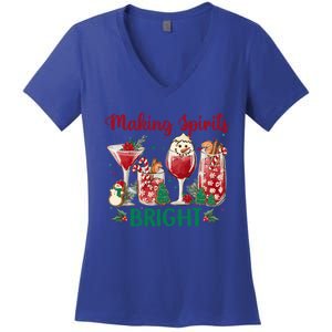 Making Spirits Bright Christmas Cocktails Wine Christmas Funny Gift Women's V-Neck T-Shirt