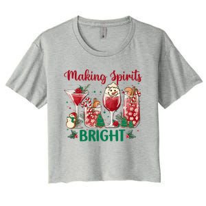 Making Spirits Bright Christmas Cocktails Wine Christmas Funny Gift Women's Crop Top Tee