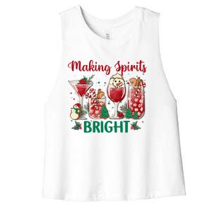 Making Spirits Bright Christmas Cocktails Wine Christmas Funny Gift Women's Racerback Cropped Tank