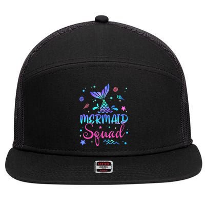 Mermaid Squad Birthday Mermaid Tail Family Matching Beach 7 Panel Mesh Trucker Snapback Hat