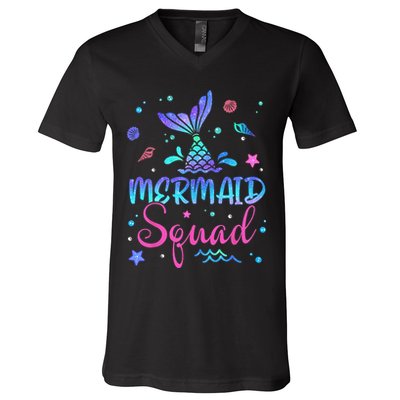 Mermaid Squad Birthday Mermaid Tail Family Matching Beach V-Neck T-Shirt