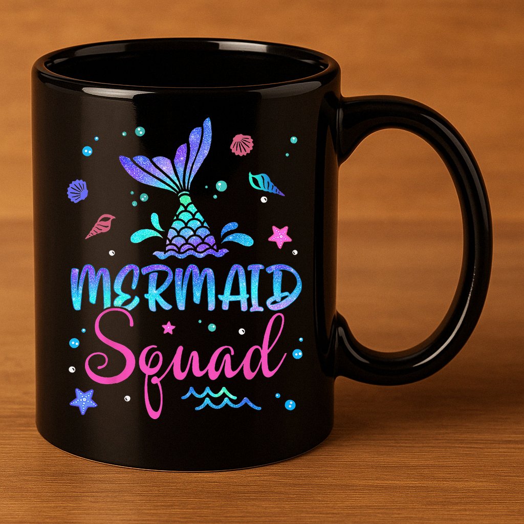 Mermaid Squad Birthday Mermaid Tail Family Matching Beach 11oz C Handle Ceramic Mug