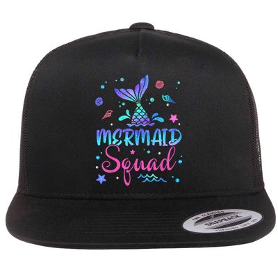 Mermaid Squad Birthday Mermaid Tail Family Matching Beach Flatbill Hat