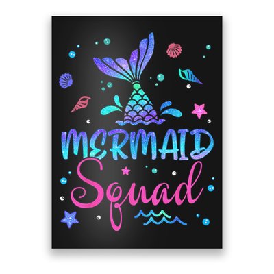 Mermaid Squad Birthday Mermaid Tail Family Matching Beach Poster