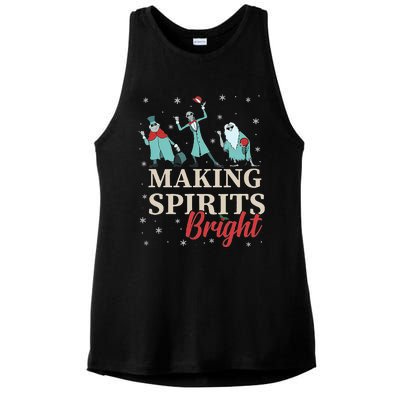 Making Spirits Bright Christmas Haunted Ghosts Ladies PosiCharge Tri-Blend Wicking Tank