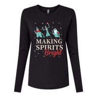 Making Spirits Bright Christmas Haunted Ghosts Womens Cotton Relaxed Long Sleeve T-Shirt