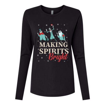 Making Spirits Bright Christmas Haunted Ghosts Womens Cotton Relaxed Long Sleeve T-Shirt