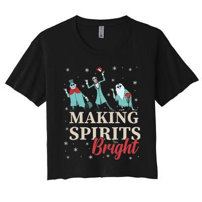 Making Spirits Bright Christmas Haunted Ghosts Women's Crop Top Tee