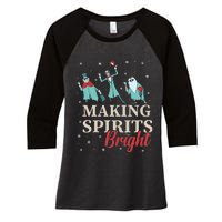 Making Spirits Bright Christmas Haunted Ghosts Women's Tri-Blend 3/4-Sleeve Raglan Shirt