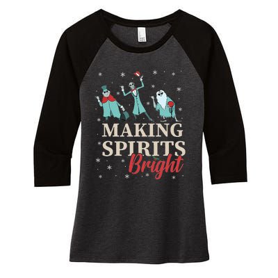 Making Spirits Bright Christmas Haunted Ghosts Women's Tri-Blend 3/4-Sleeve Raglan Shirt