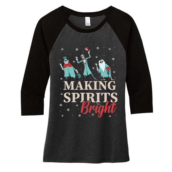 Making Spirits Bright Christmas Haunted Ghosts Women's Tri-Blend 3/4-Sleeve Raglan Shirt