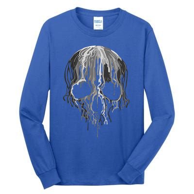 Melting Skull Black White Art Graphic Halloween Tall Long Sleeve T-Shirt