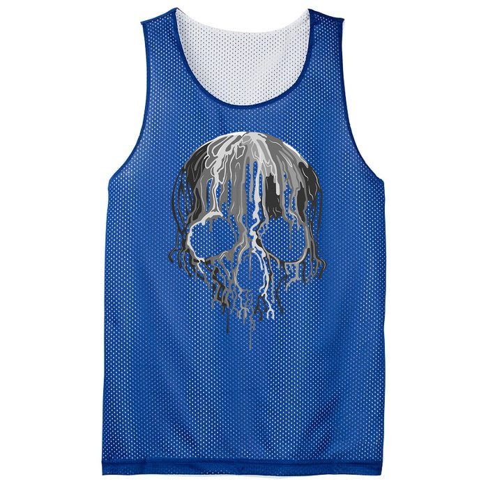 Melting Skull Black White Art Graphic Halloween Mesh Reversible Basketball Jersey Tank