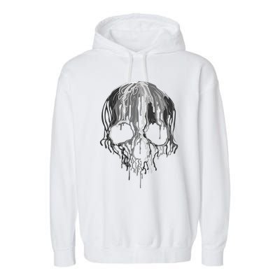 Melting Skull Black White Art Graphic Halloween Garment-Dyed Fleece Hoodie