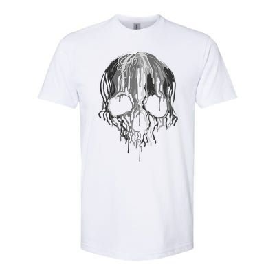 Melting Skull Black White Art Graphic Halloween Softstyle CVC T-Shirt