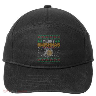 Merry Swishmas Basketball Ugly Christmas Xmas 7-Panel Snapback Hat