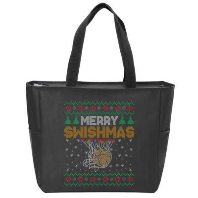 Merry Swishmas Basketball Ugly Christmas Xmas Zip Tote Bag