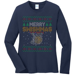 Merry Swishmas Basketball Ugly Christmas Xmas Ladies Long Sleeve Shirt