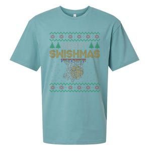 Merry Swishmas Basketball Ugly Christmas Xmas Sueded Cloud Jersey T-Shirt