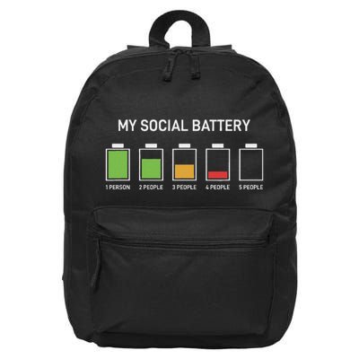 My Social Battery Funny Antisocial Sarcastic Humor Gift 16 in Basic Backpack