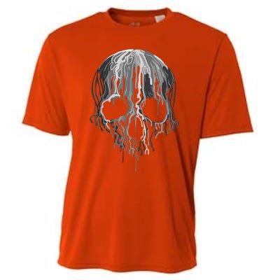 Melting Skull Black White Art Graphic Halloween Shirt Cooling Performance Crew T-Shirt