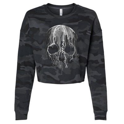 Melting Skull Black White Art Graphic Halloween Shirt Cropped Pullover Crew