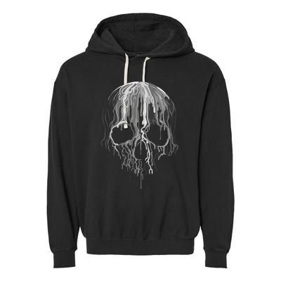 Melting Skull Black White Art Graphic Halloween Shirt Garment-Dyed Fleece Hoodie