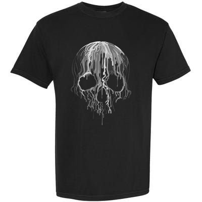 Melting Skull Black White Art Graphic Halloween Shirt Garment-Dyed Heavyweight T-Shirt