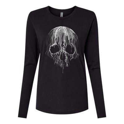 Melting Skull Black White Art Graphic Halloween Shirt Womens Cotton Relaxed Long Sleeve T-Shirt