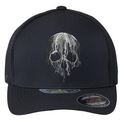 Melting Skull Black White Art Graphic Halloween Shirt Flexfit Unipanel Trucker Cap